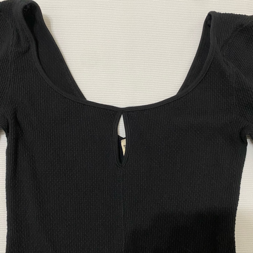 Free People Black Long Sleeve Top with Striped Wrist Details - Picture 5 of 10